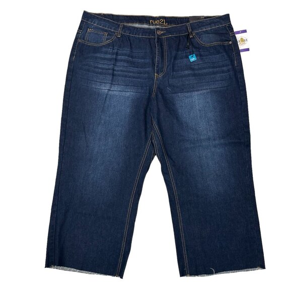 NWT Rue21 Womens 24 Jeans High Rise Ankle Straight Leg Dark Wash Raw Hem Plus - Picture 1 of 16